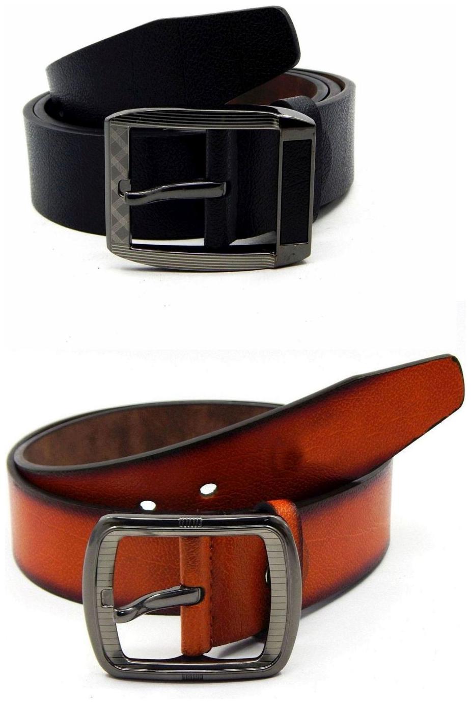 

Els Black Tan Synthetic Leather Belts For Men