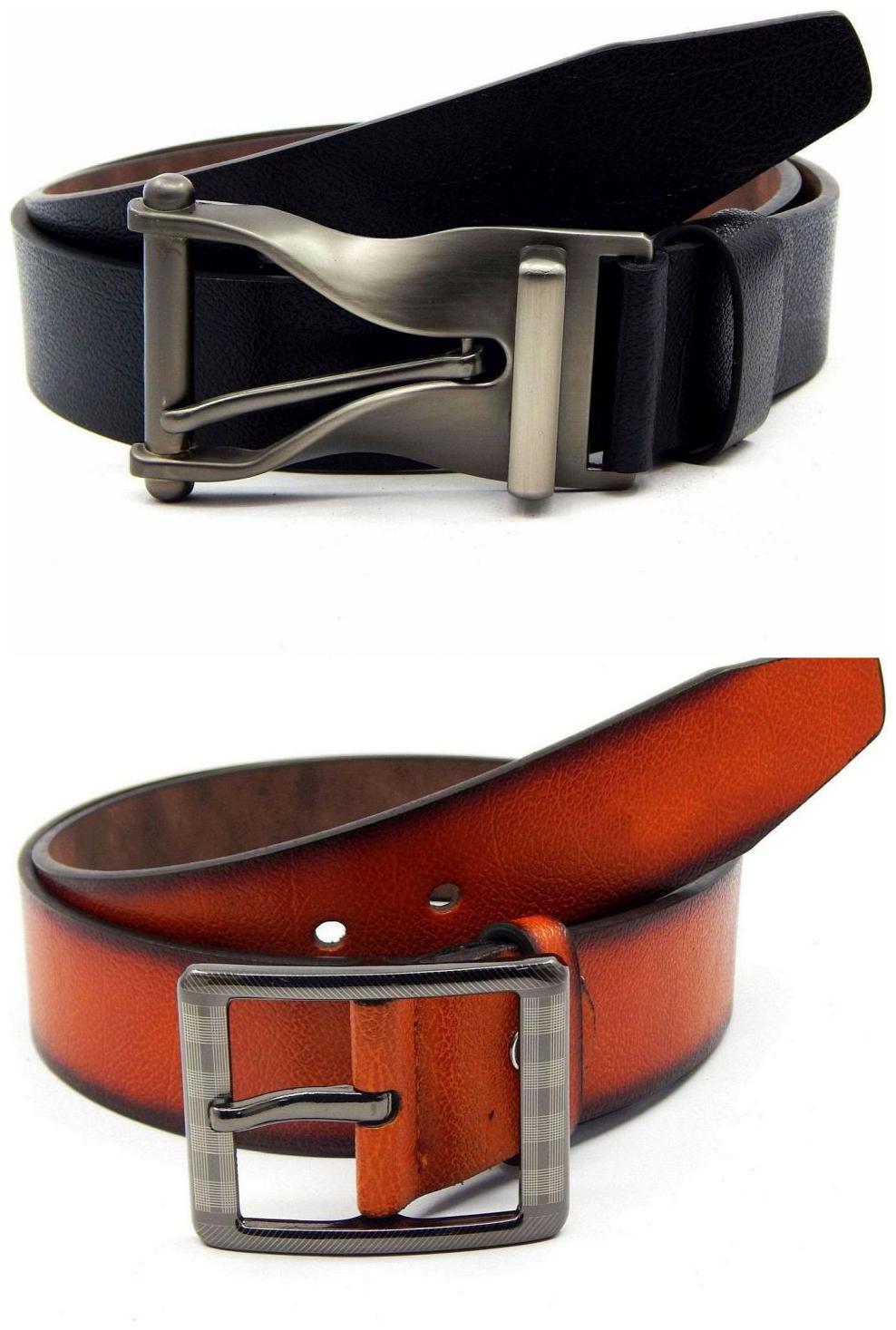 

Els Black Tan Synthetic Leather Belts For Men