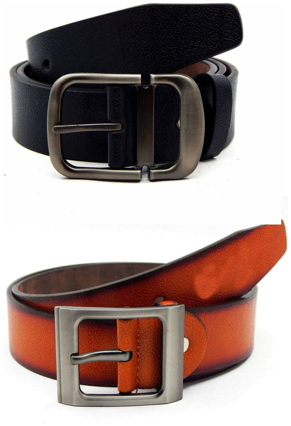 

Els Black Tan Synthetic Leather Belt For Men