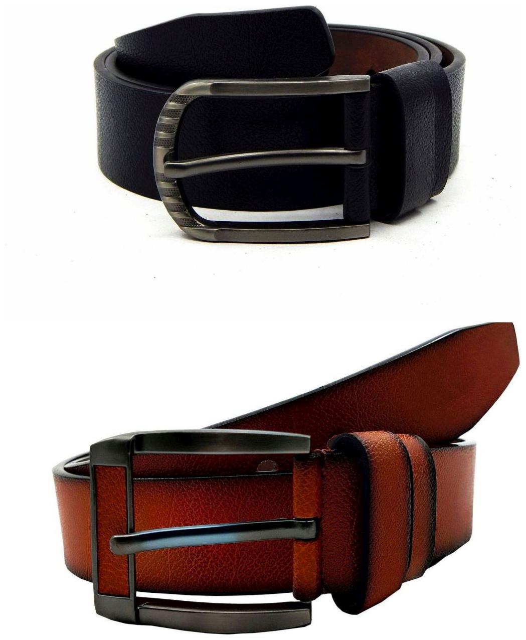 

Els Black Tan Synthetic Leather Belts For Men