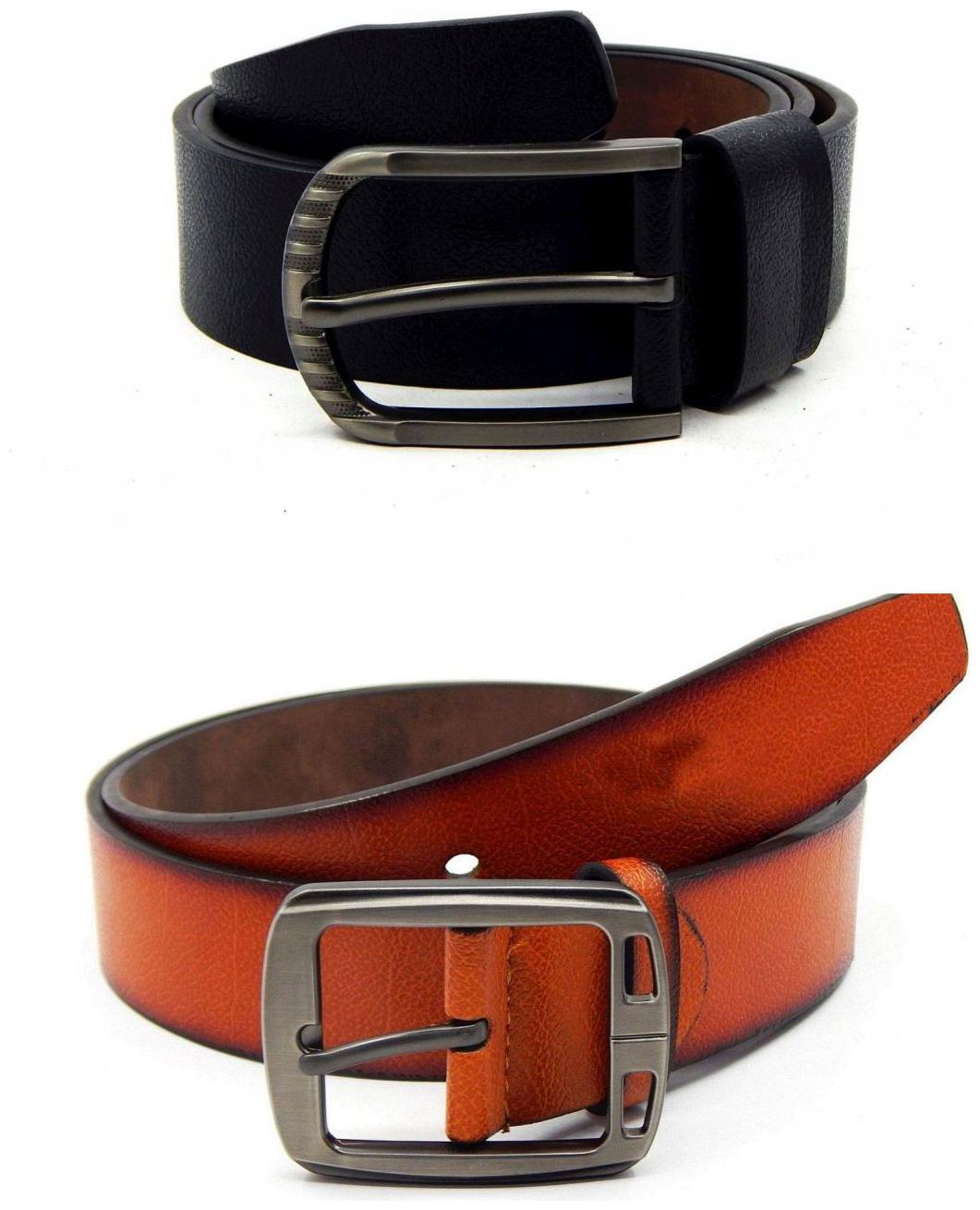 

Els Black Tan Synthetic Leather Belts For Men