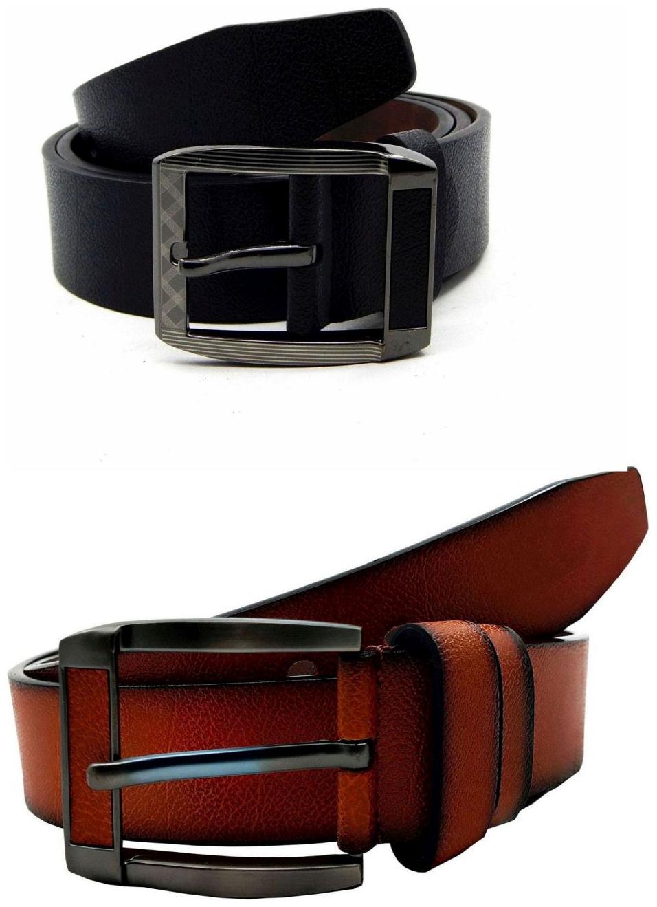 

Els Black Tan Synthetic Leather Belts For Men