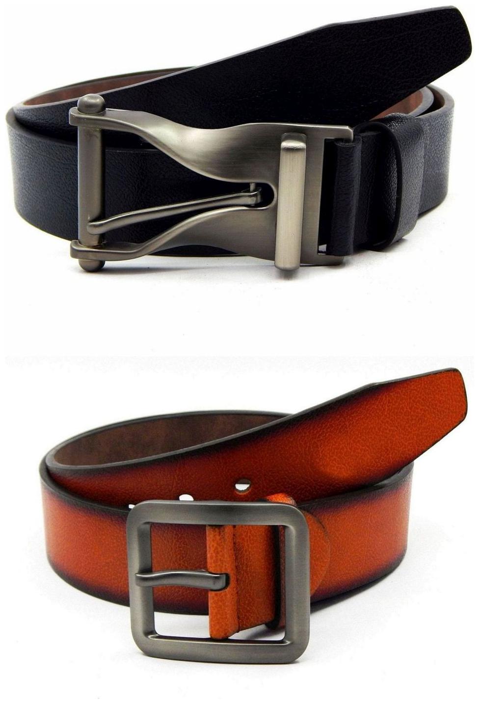 

Els Black Tan Synthetic Leather Belts For Men