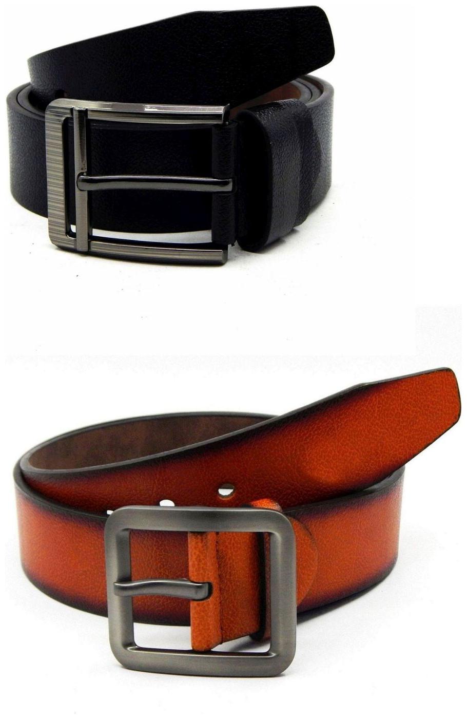 

Els Black Tan Synthetic Leather Belts For Men