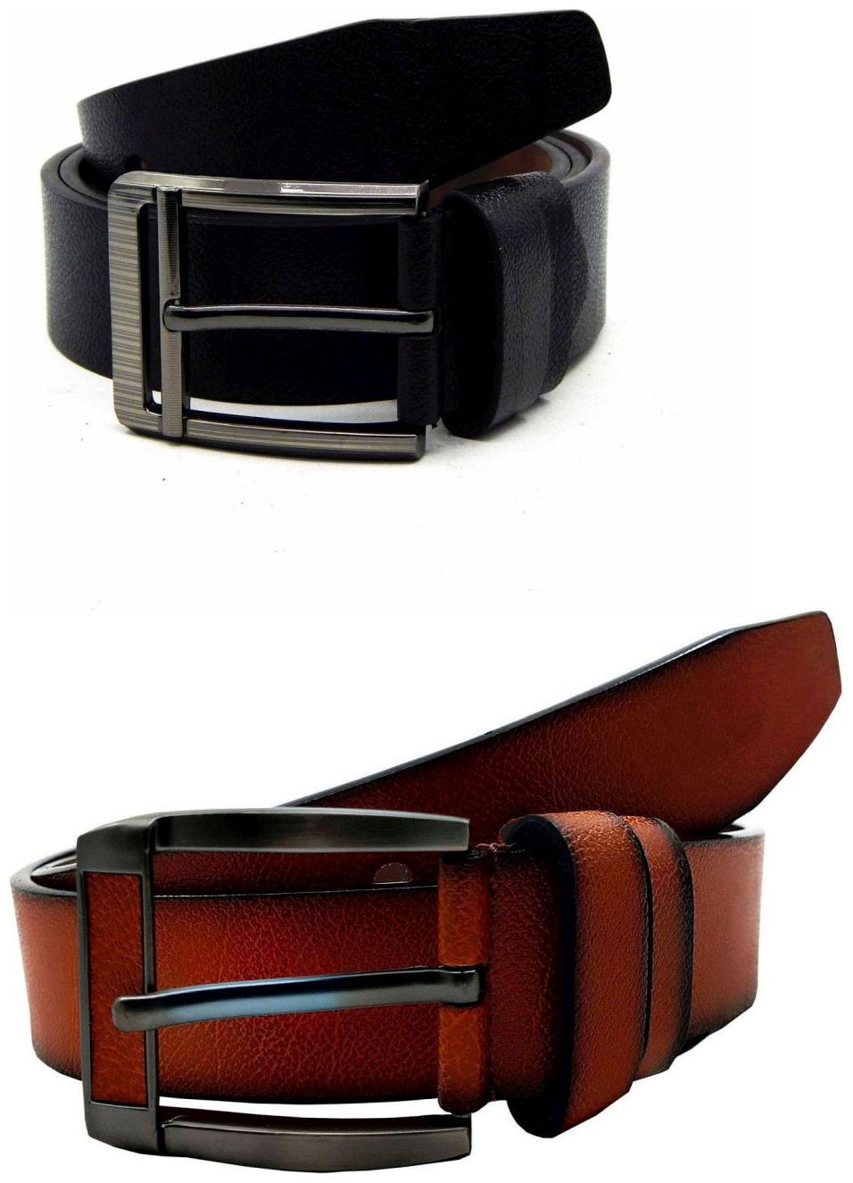 

Els Black Tan Synthetic Leather Belts For Men
