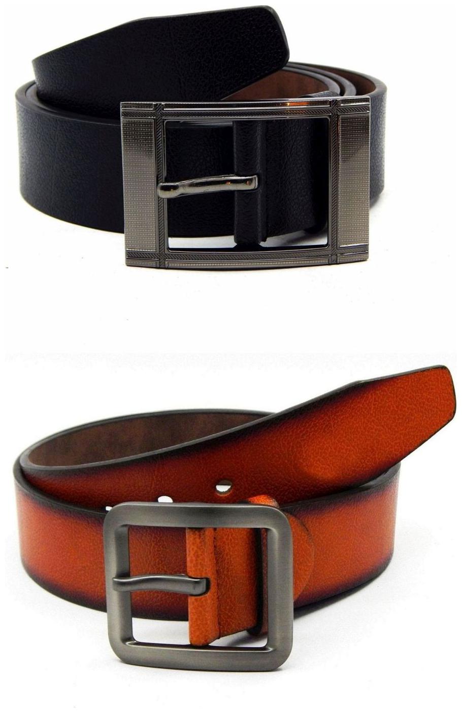 

Els Black Tan Synthetic Leather Belts For Men