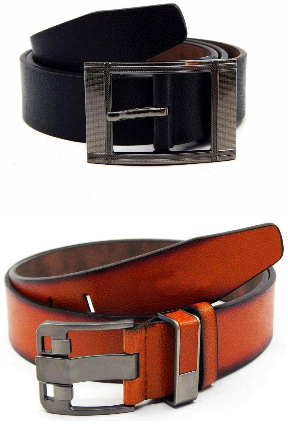 

Els Black Tan Synthetic Leather Belts For Men