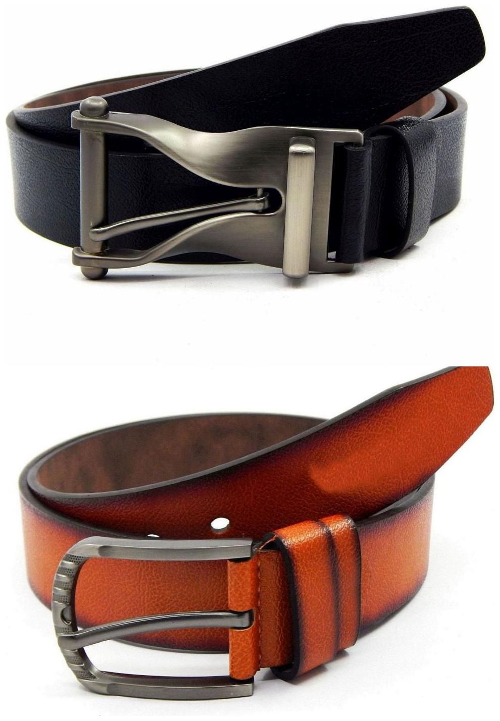 

Els Black Tan Synthetic Leather Belts For Men