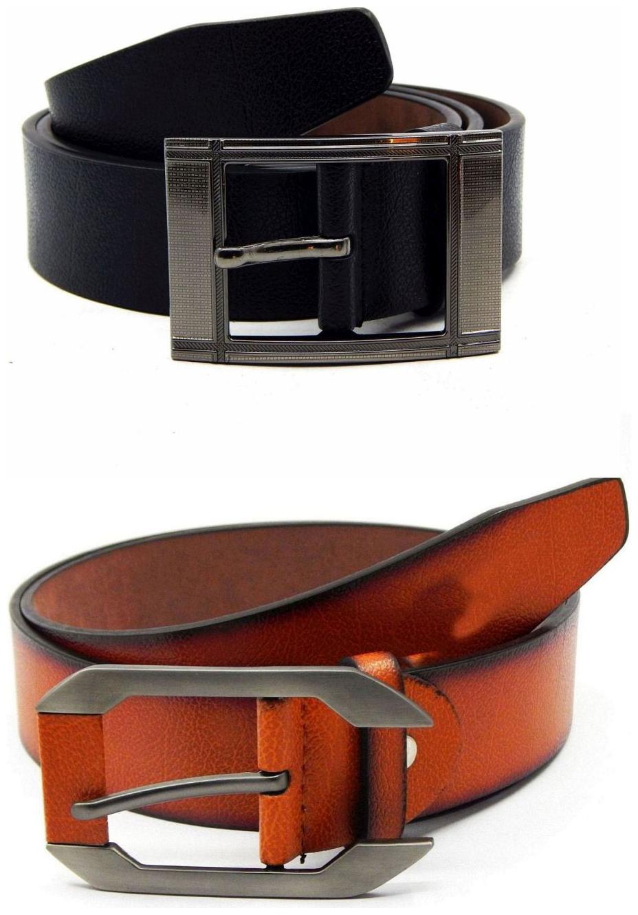 

Els Black Tan Synthetic Leather Belts For Men