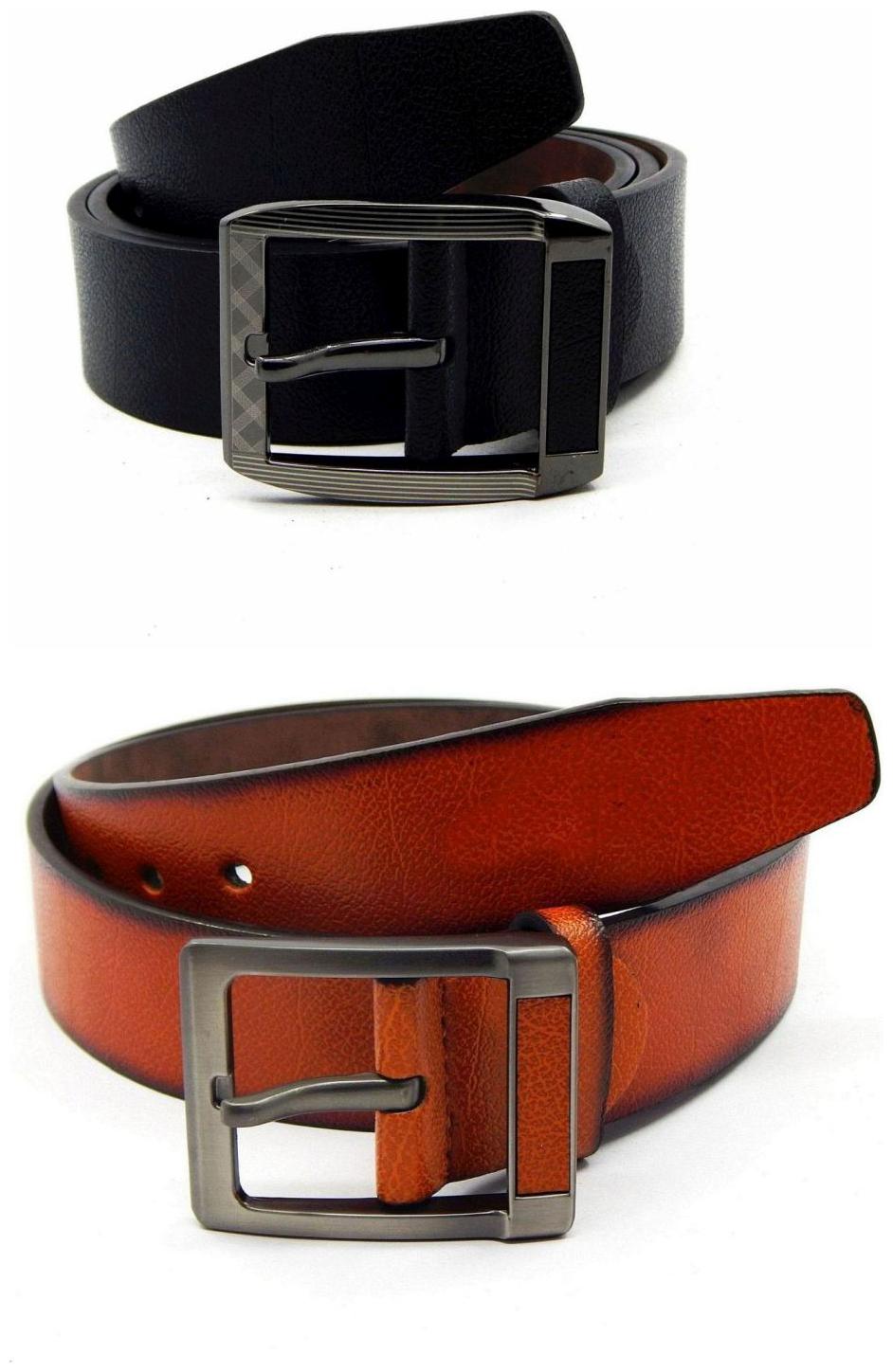 

Els Black Tan Synthetic Leather Belts For Men
