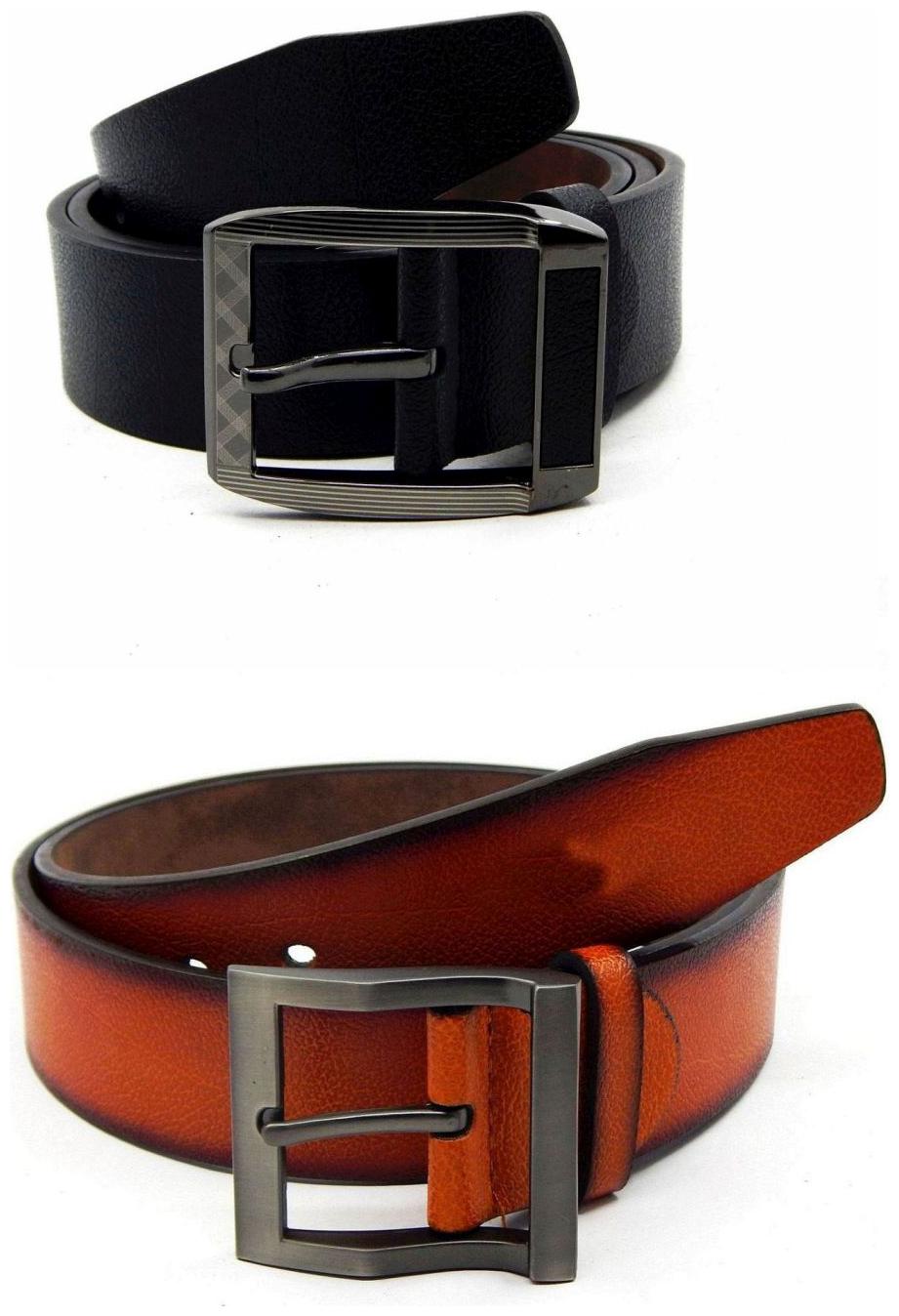 

Els Black Tan Synthetic Leather Belts For Men