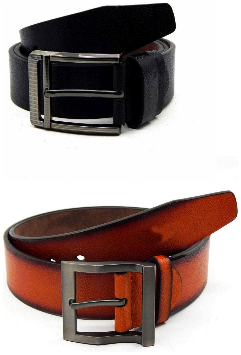 

Els Black Tan Synthetic Leather Belts For Men