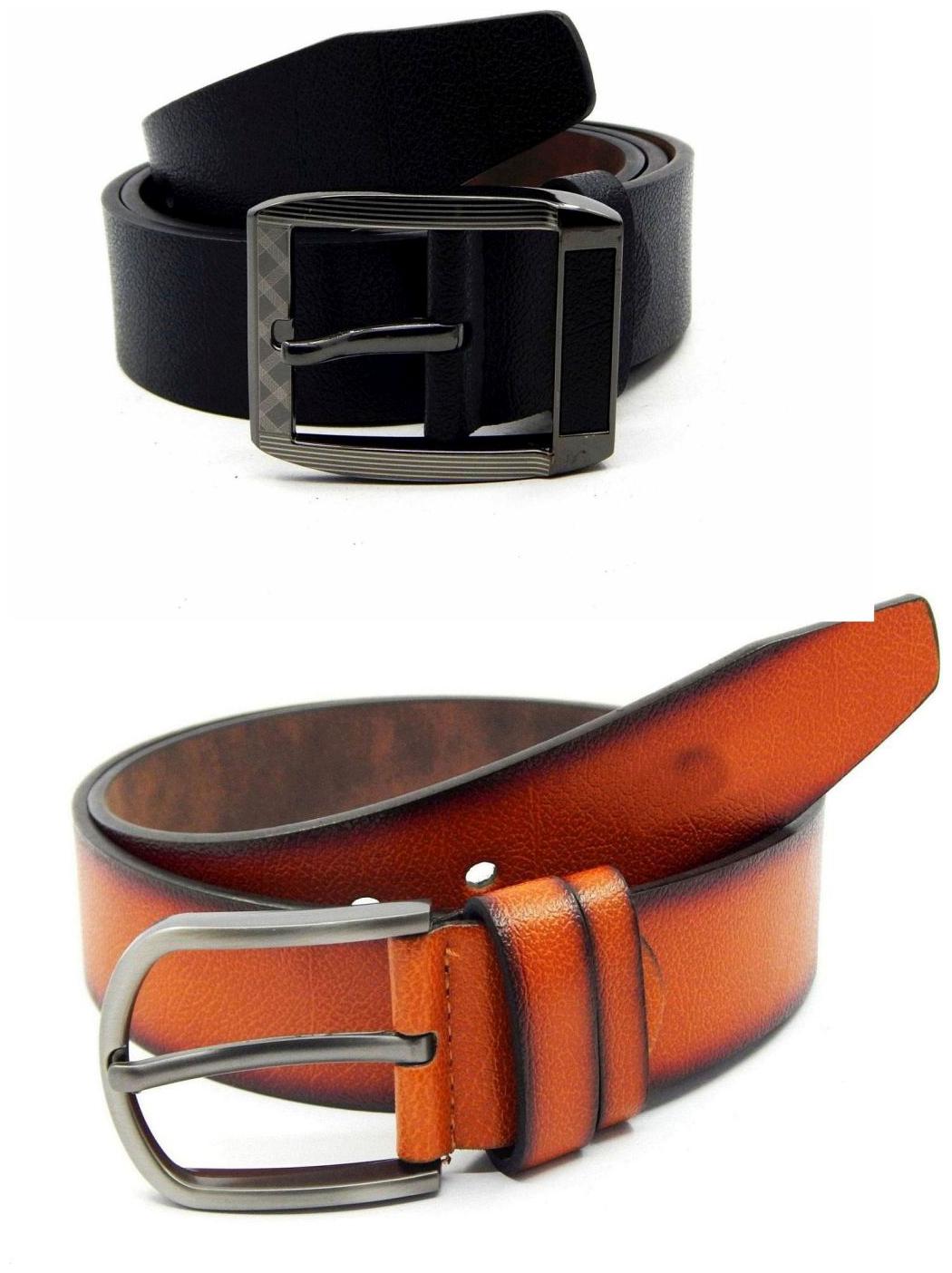 

Els Black Tan Synthetic Leather Belts For Men