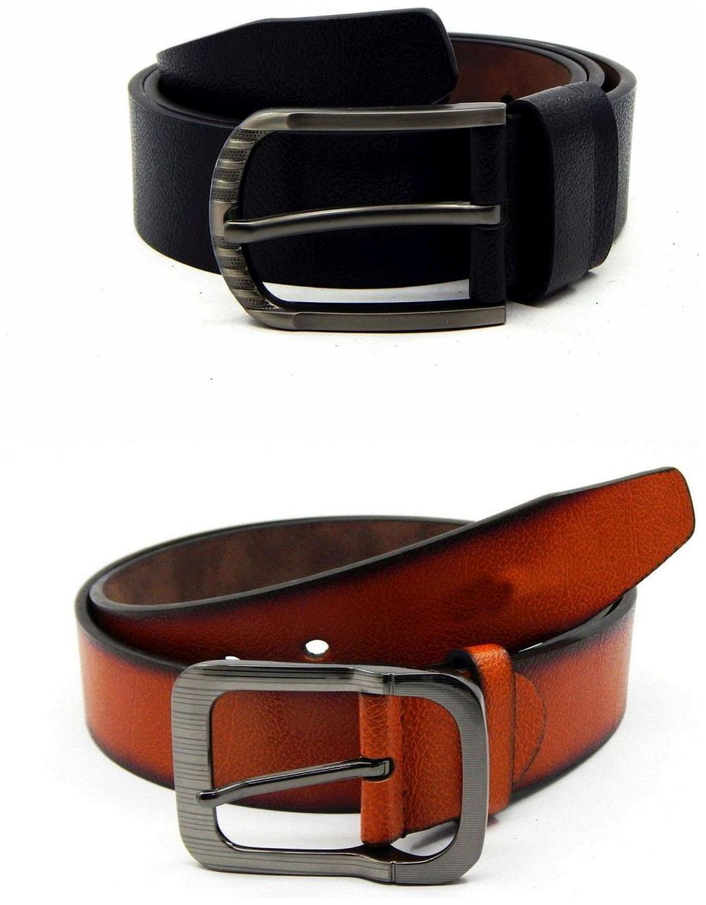 

Els Black Tan Synthetic Leather Belts For Men