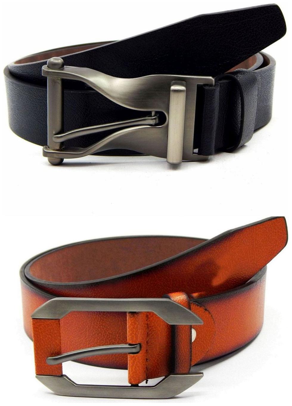 

Els Black Tan Synthetic Leather Belts For Men