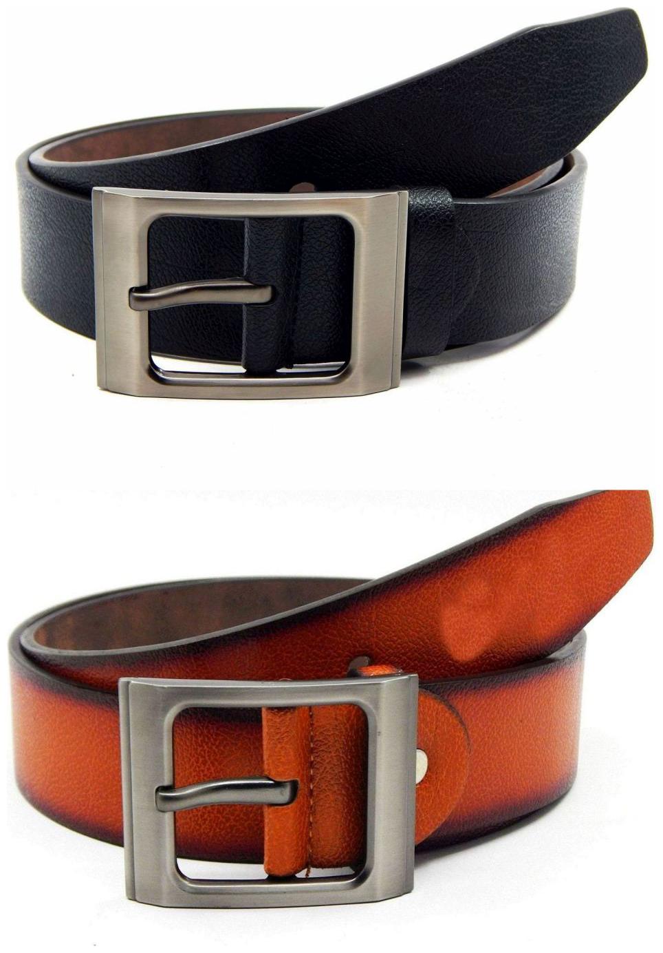 

Els Black Tan Synthetic Leather Belt For Men