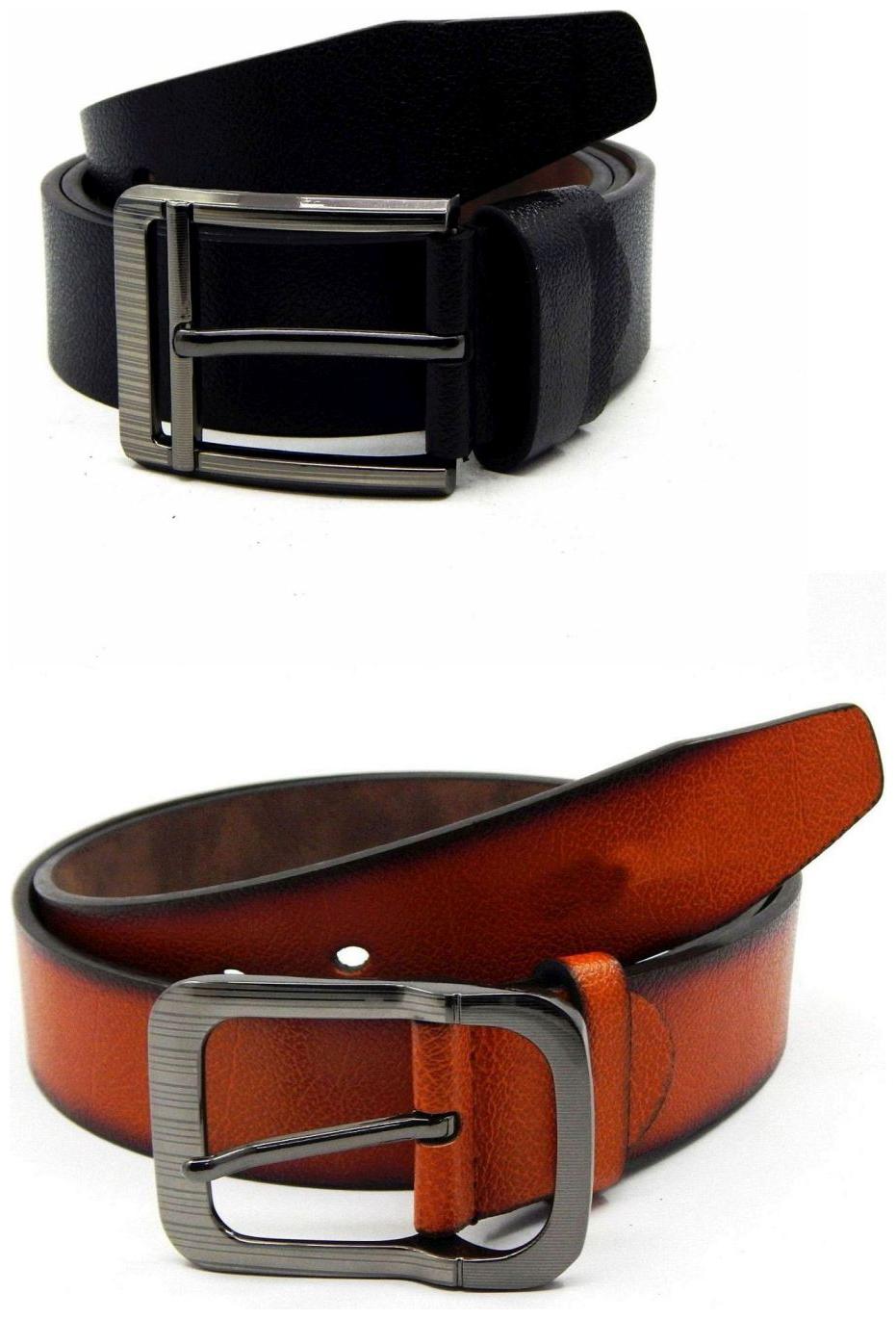 

Els Black Tan Synthetic Leather Belts For Men