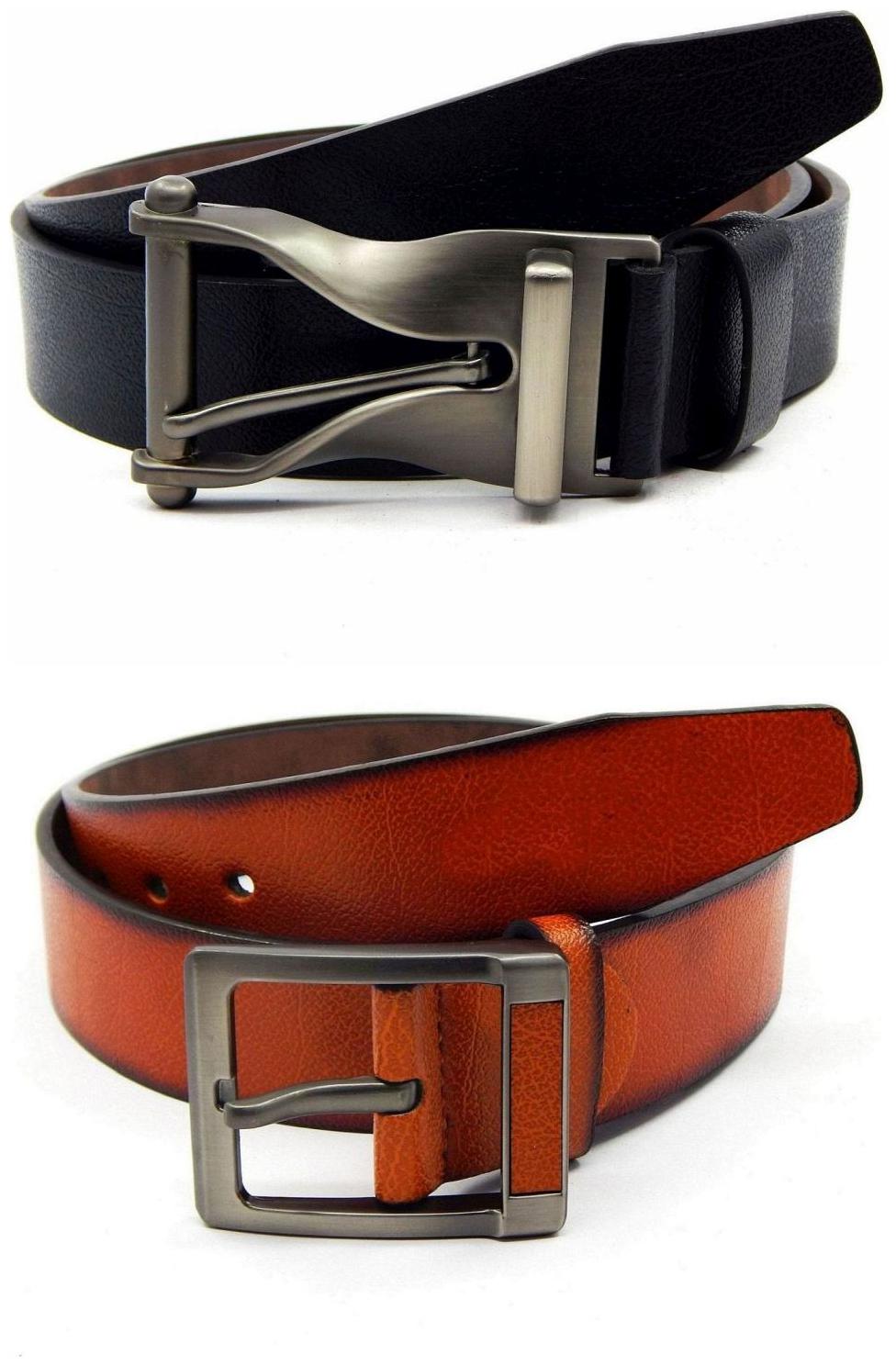 

Els Black Tan Synthetic Leather Belts For Men