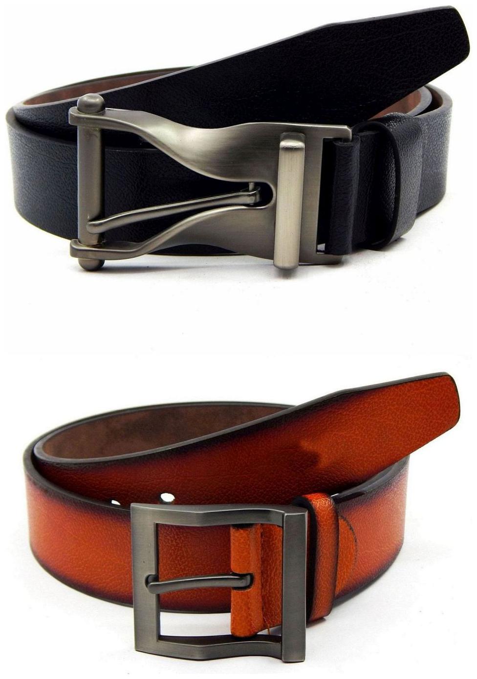 

Els Black Tan Synthetic Leather Belts For Men