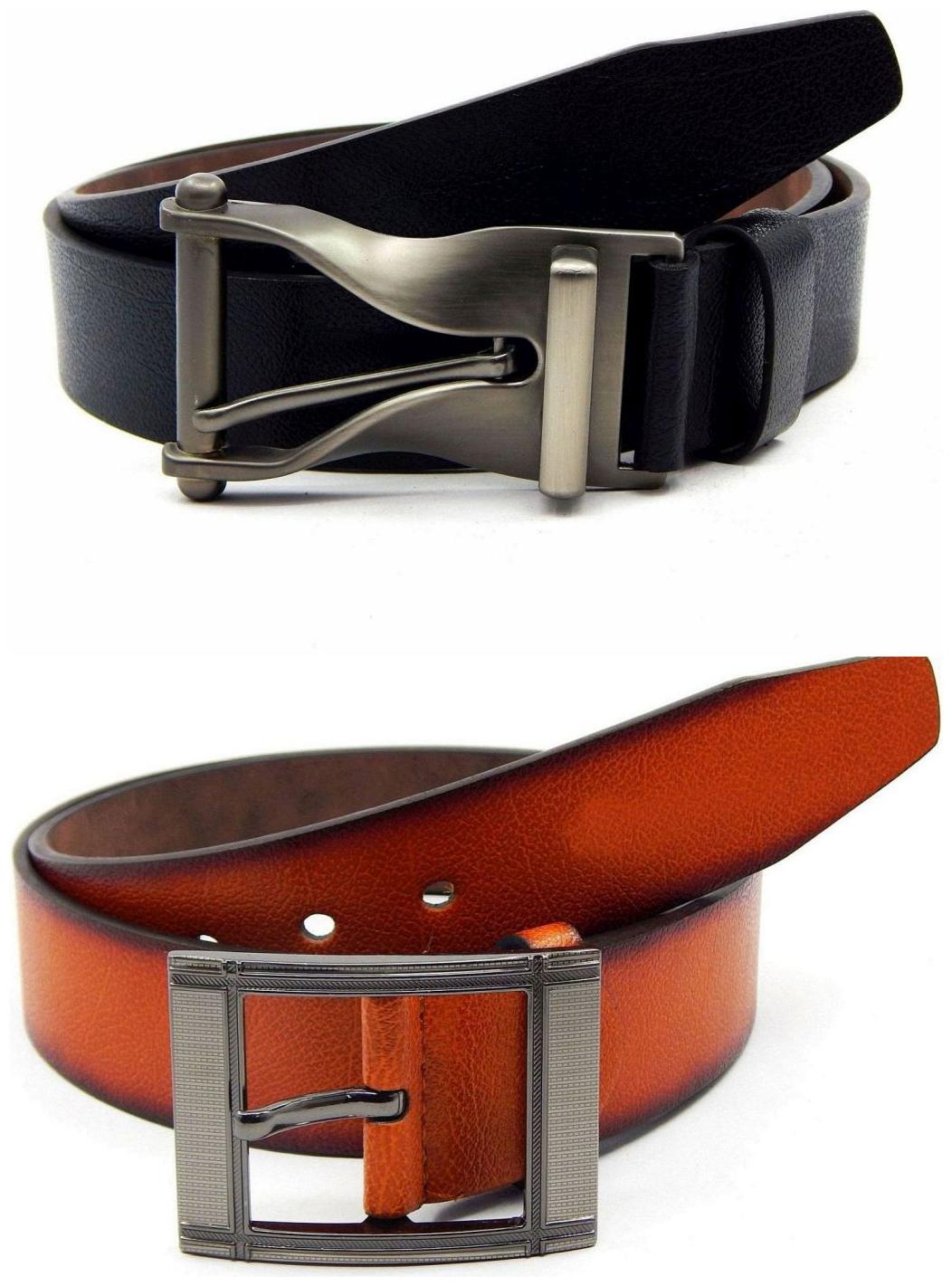 

Els Black Tan Synthetic Leather Belts For Men