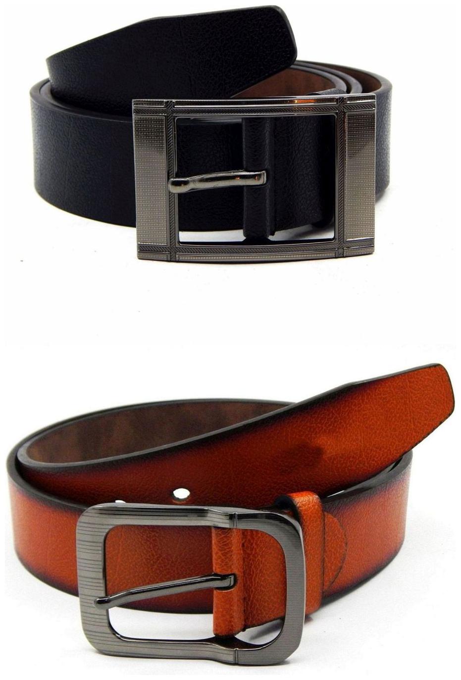 

Els Black Tan Synthetic Leather Belts For Men