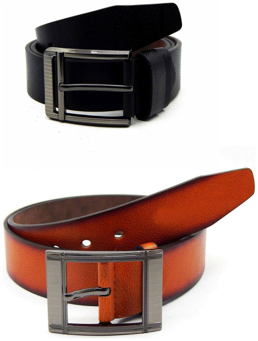 

Els Black Tan Synthetic Leather Belts For Men