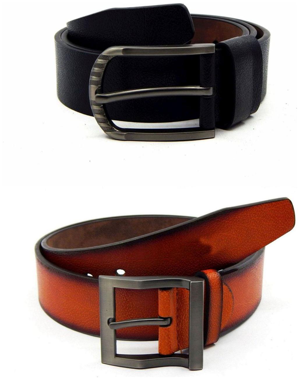 

Els Black Tan Synthetic Leather Belts For Men