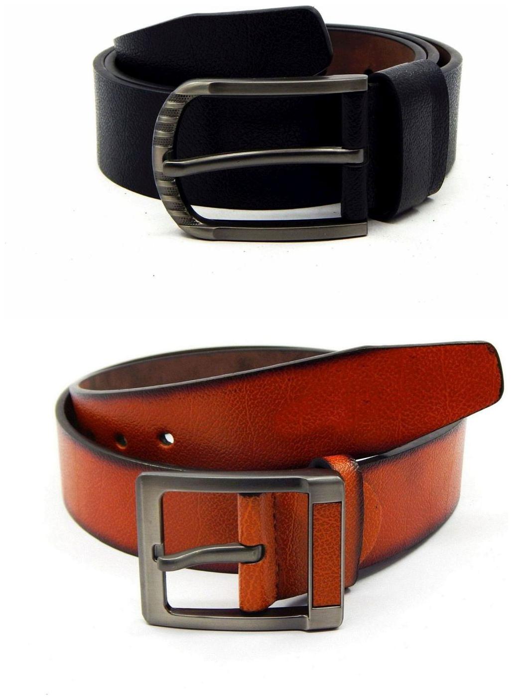 

Els Black Tan Synthetic Leather Belts For Men