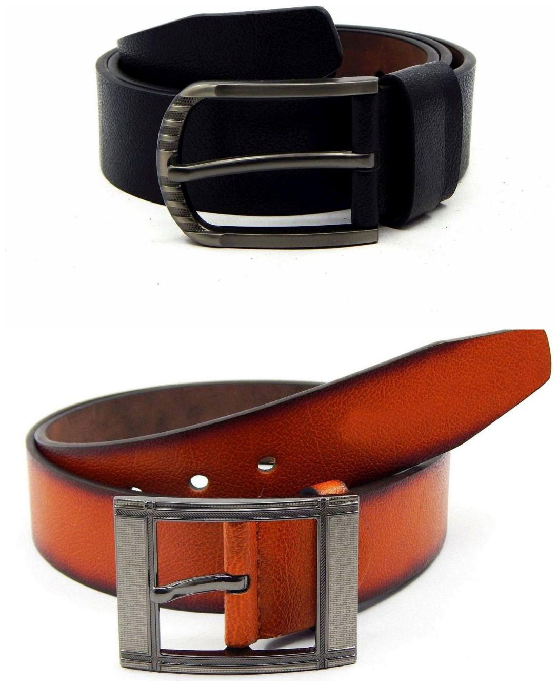 

Els Black Tan Synthetic Leather Belts For Men