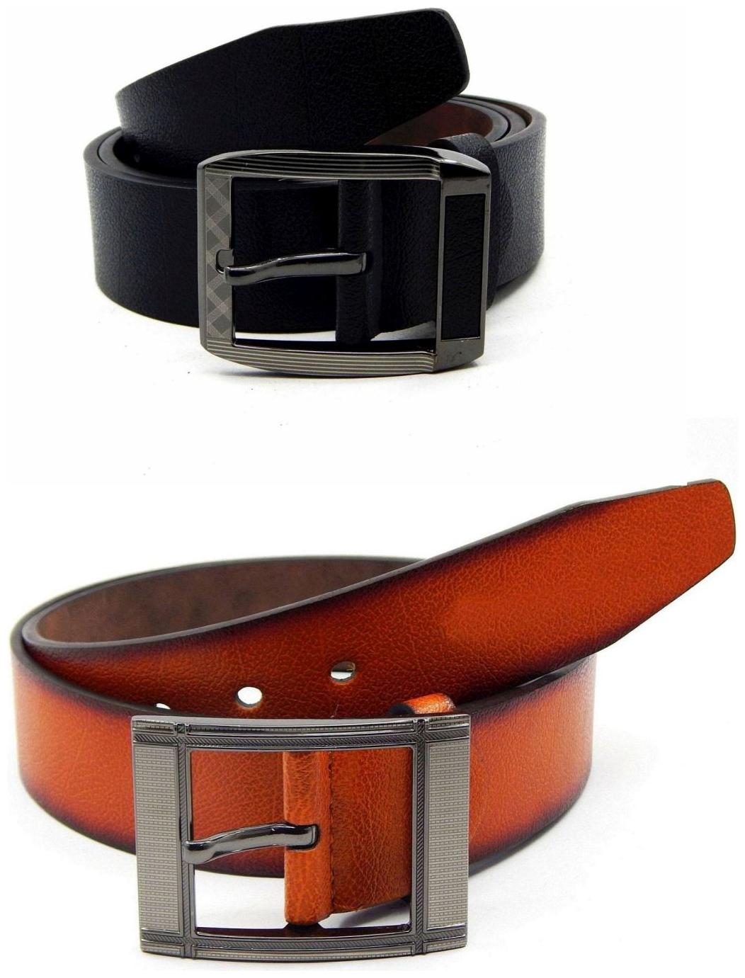 

Els Black Tan Synthetic Leather Belts For Men