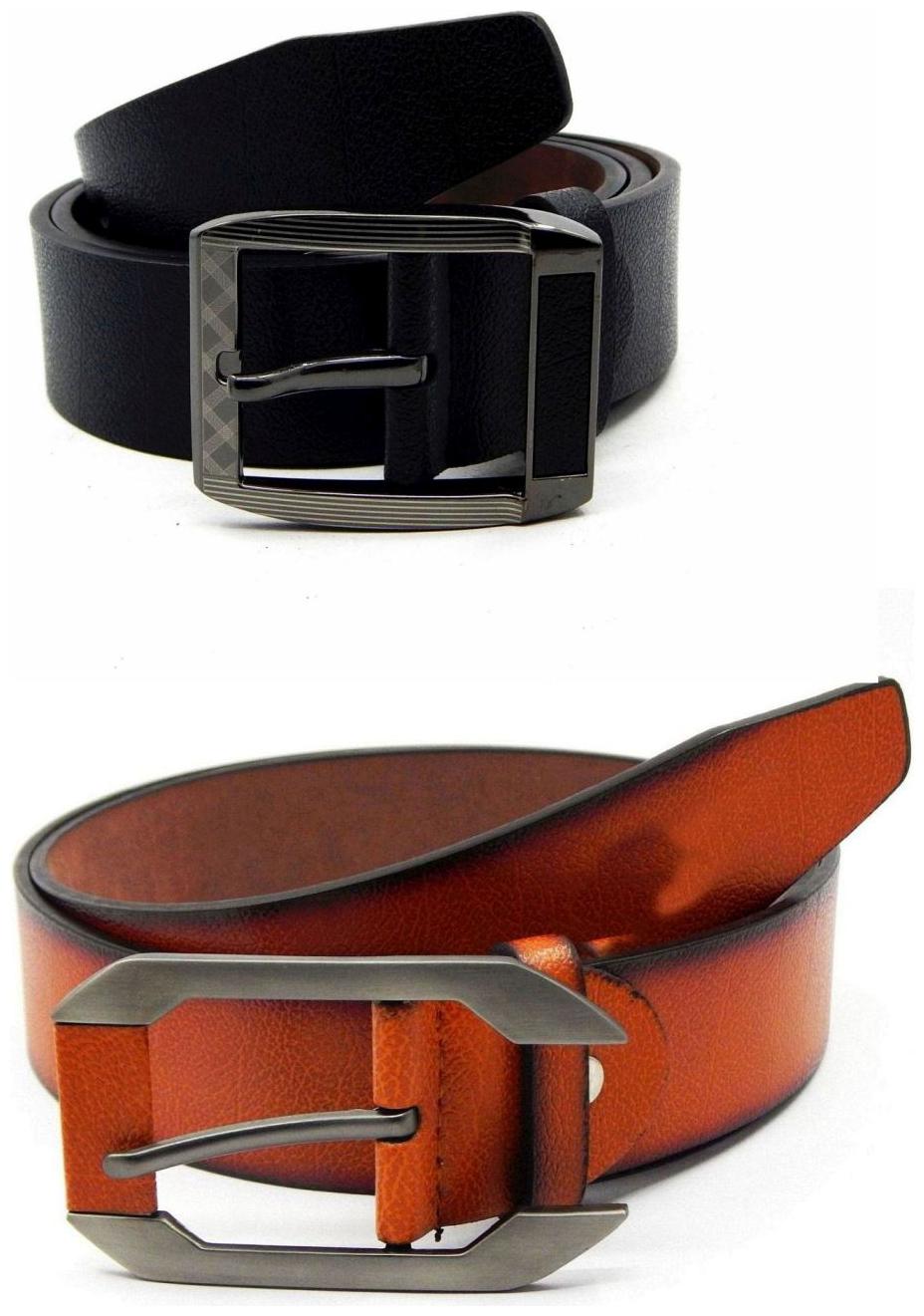 

Els Black Tan Synthetic Leather Belts For Men