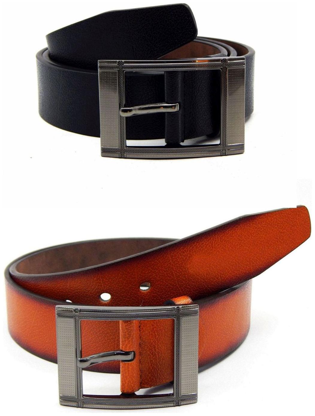 

Els Black Tan Synthetic Leather Belts For Men