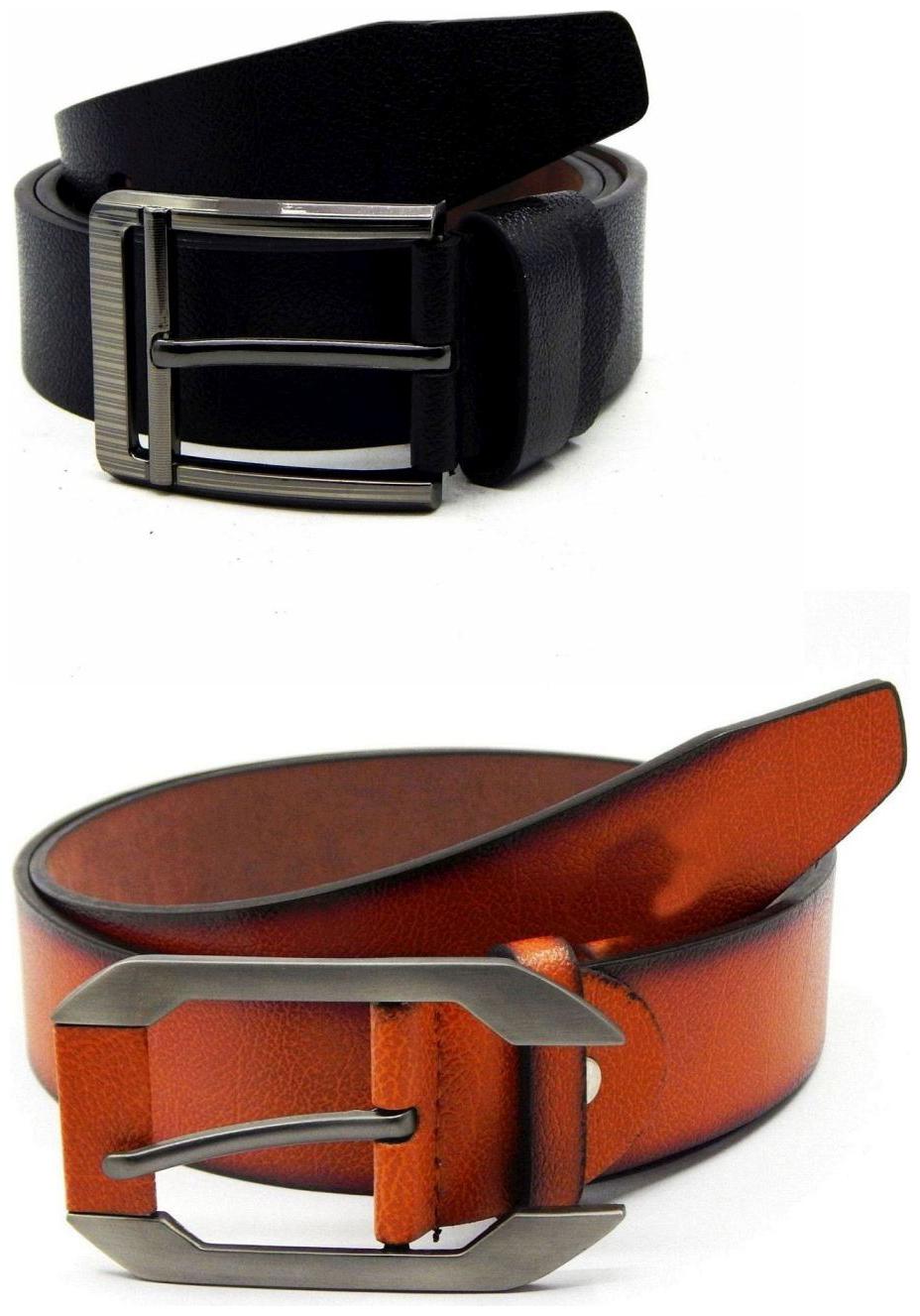

Els Black Tan Synthetic Leather Belts For Men