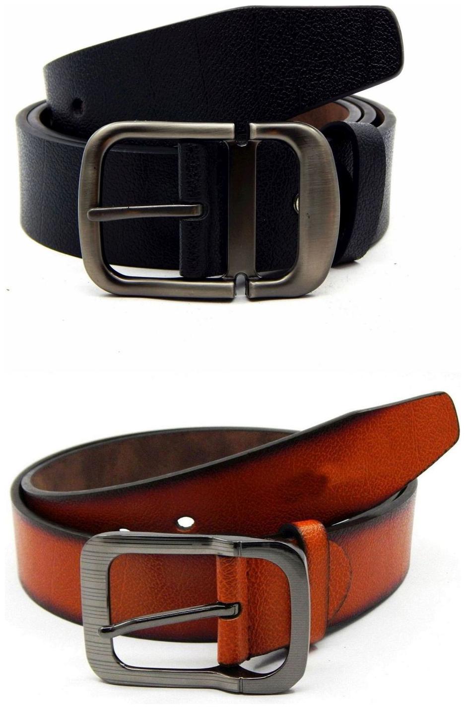 

Els Black Tan Synthetic Leather Belt For Men