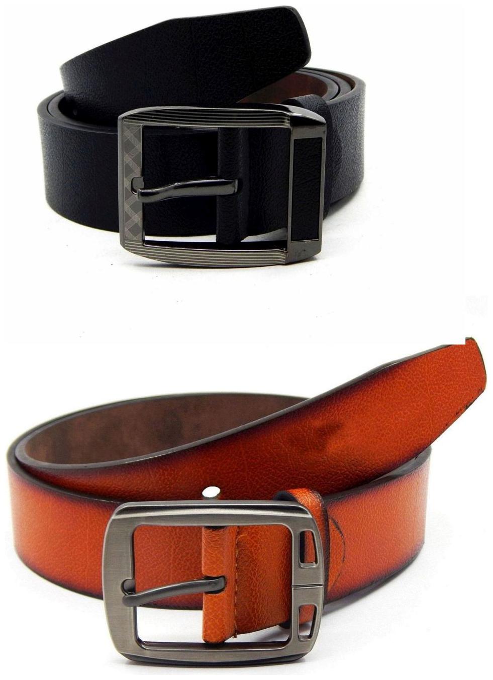

Els Black Tan Synthetic Leather Belts For Men