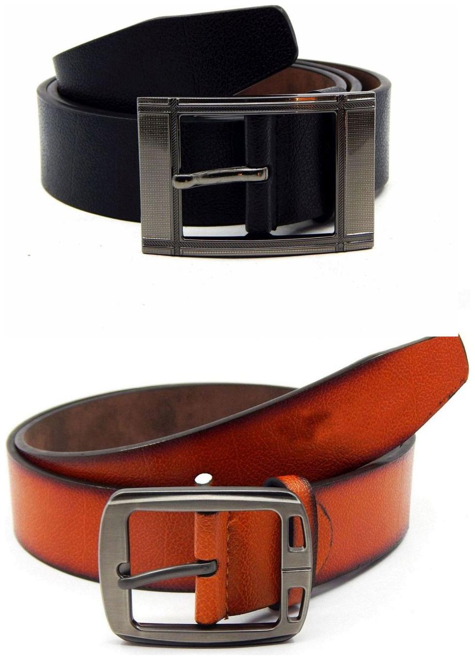 

Els Black Tan Synthetic Leather Belts For Men