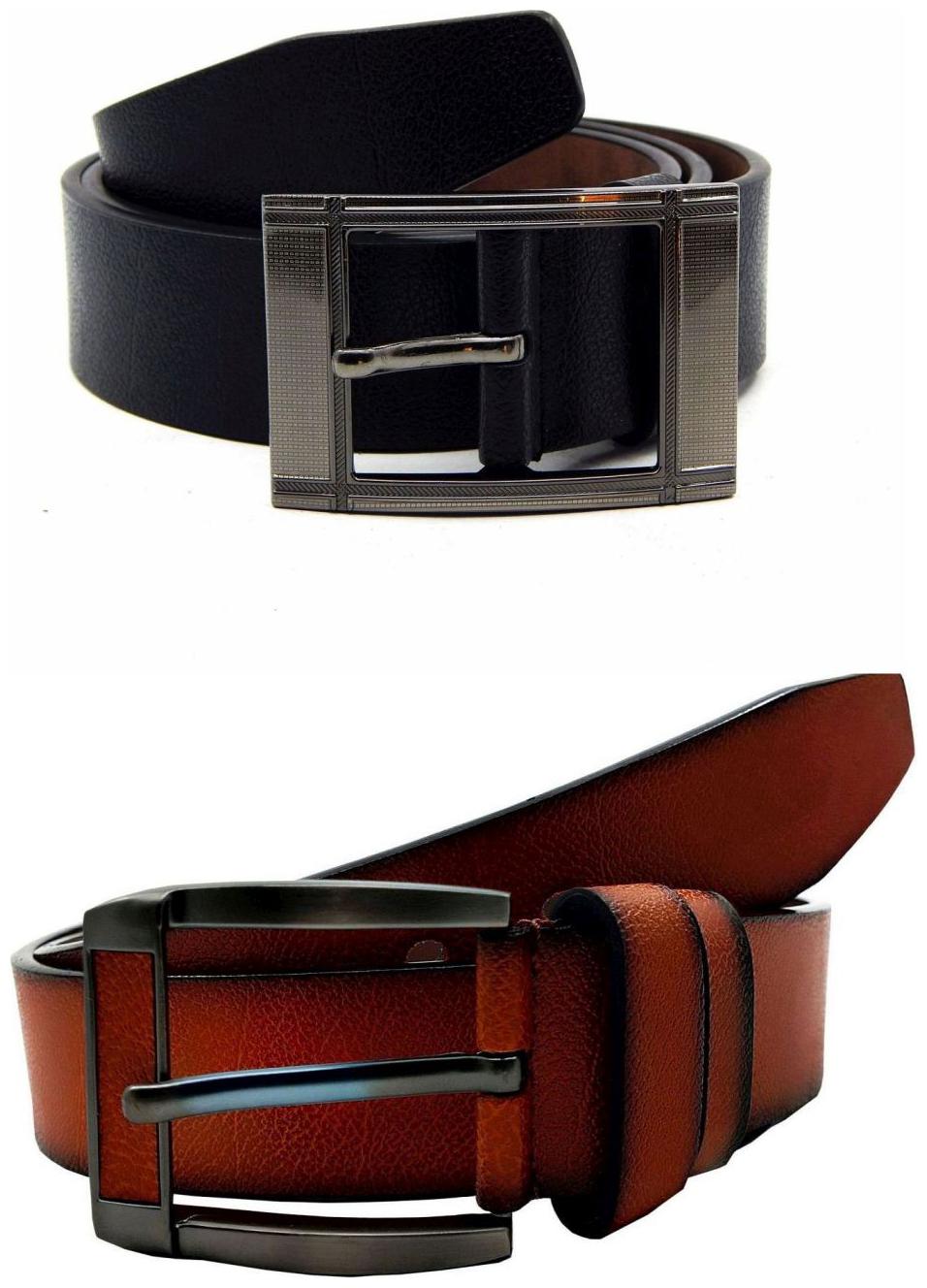 

Els Black Tan Synthetic Leather Belts For Men