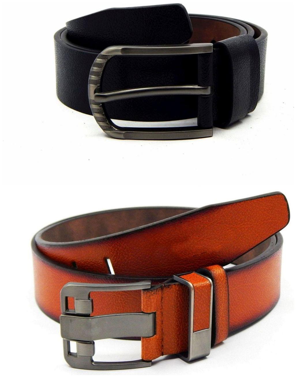 

Els Black Tan Synthetic Leather Belts For Men