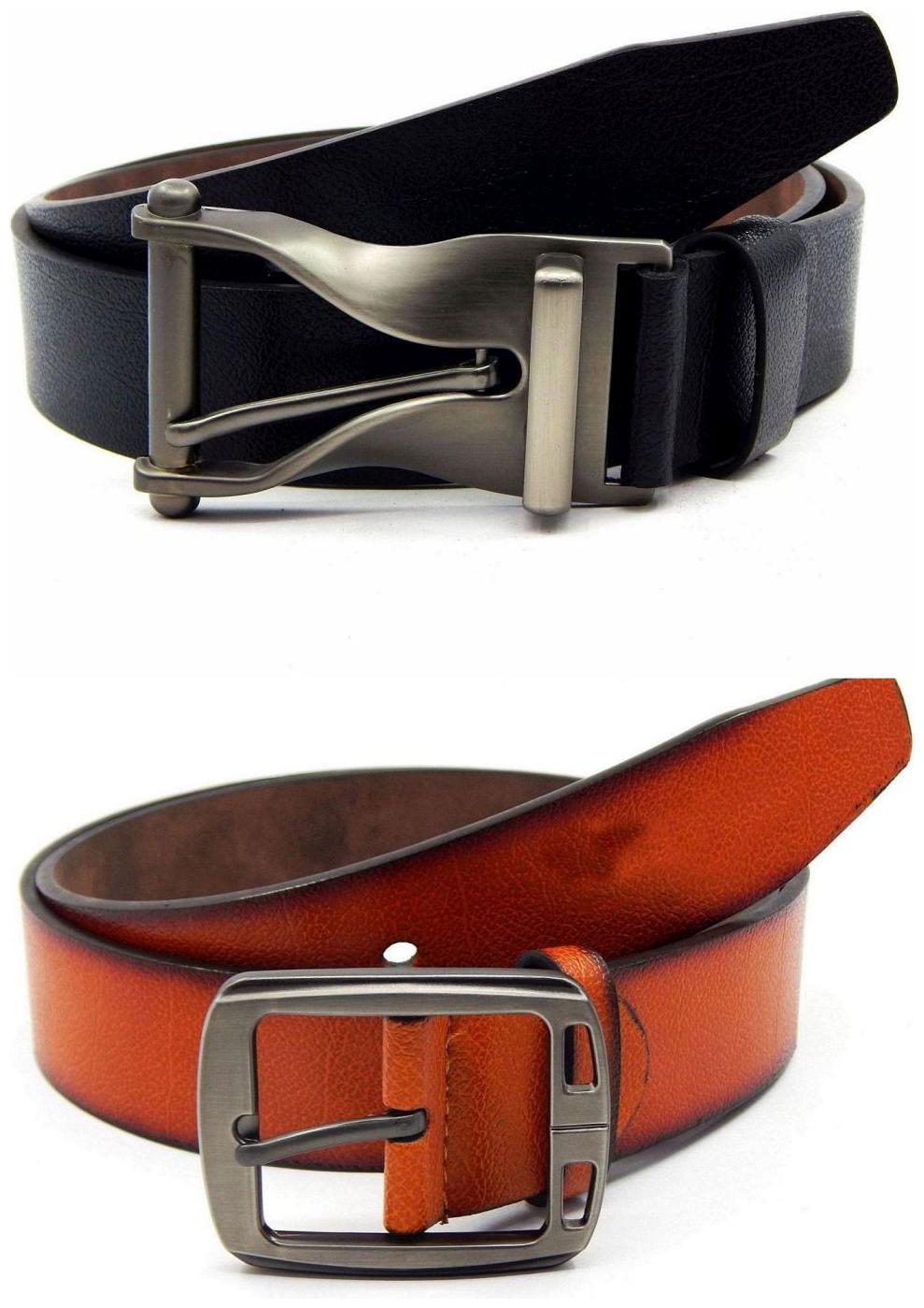 

Els Black Tan Synthetic Leather Belts For Men