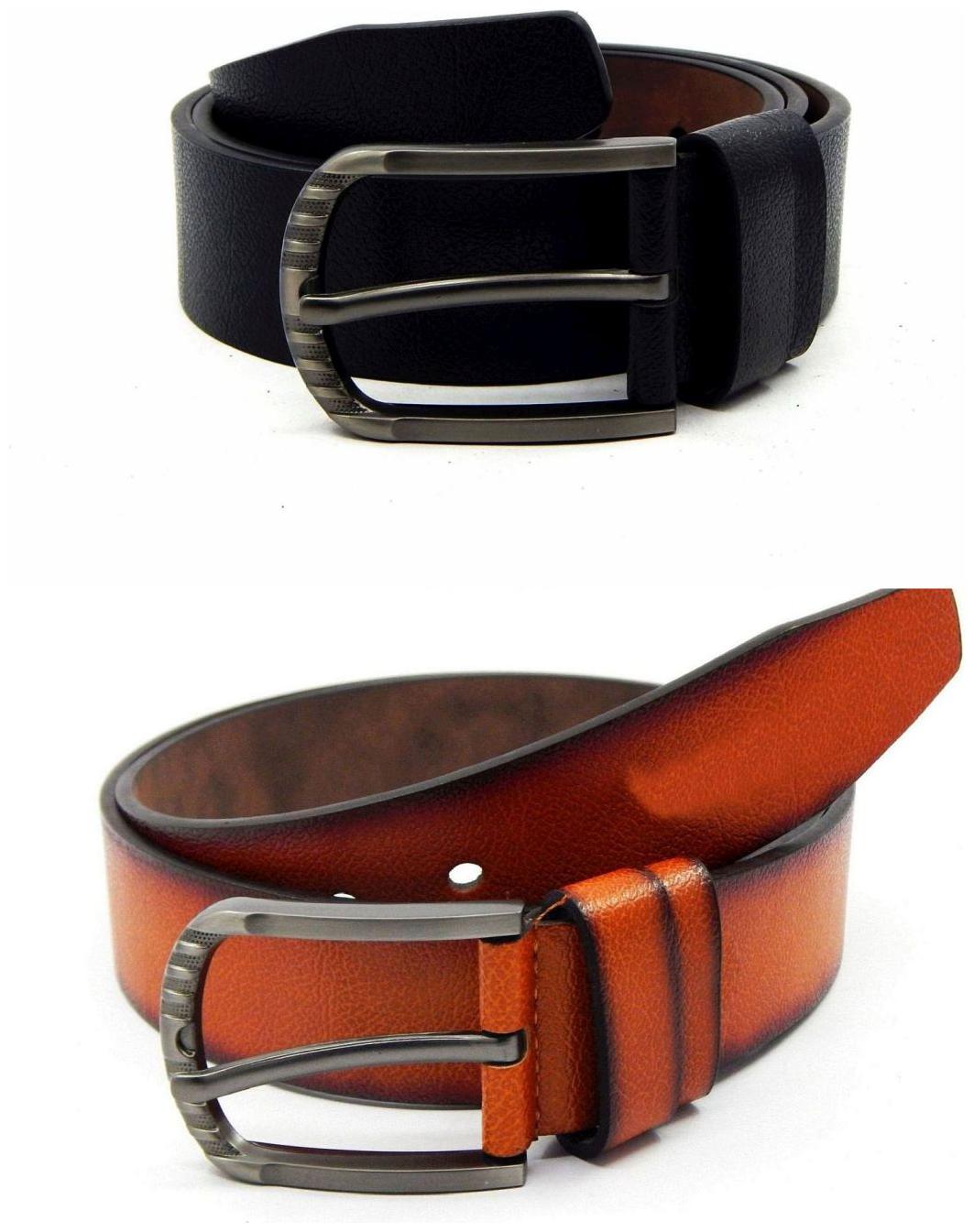 

Els Black Tan Synthetic Leather Belts For Men