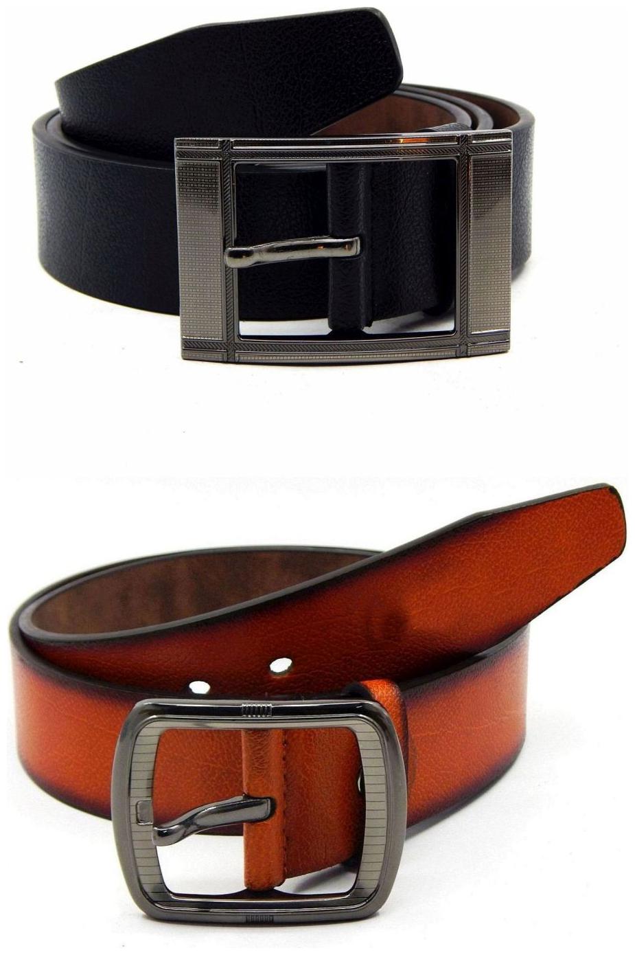

Els Black Tan Synthetic Leather Belts For Men