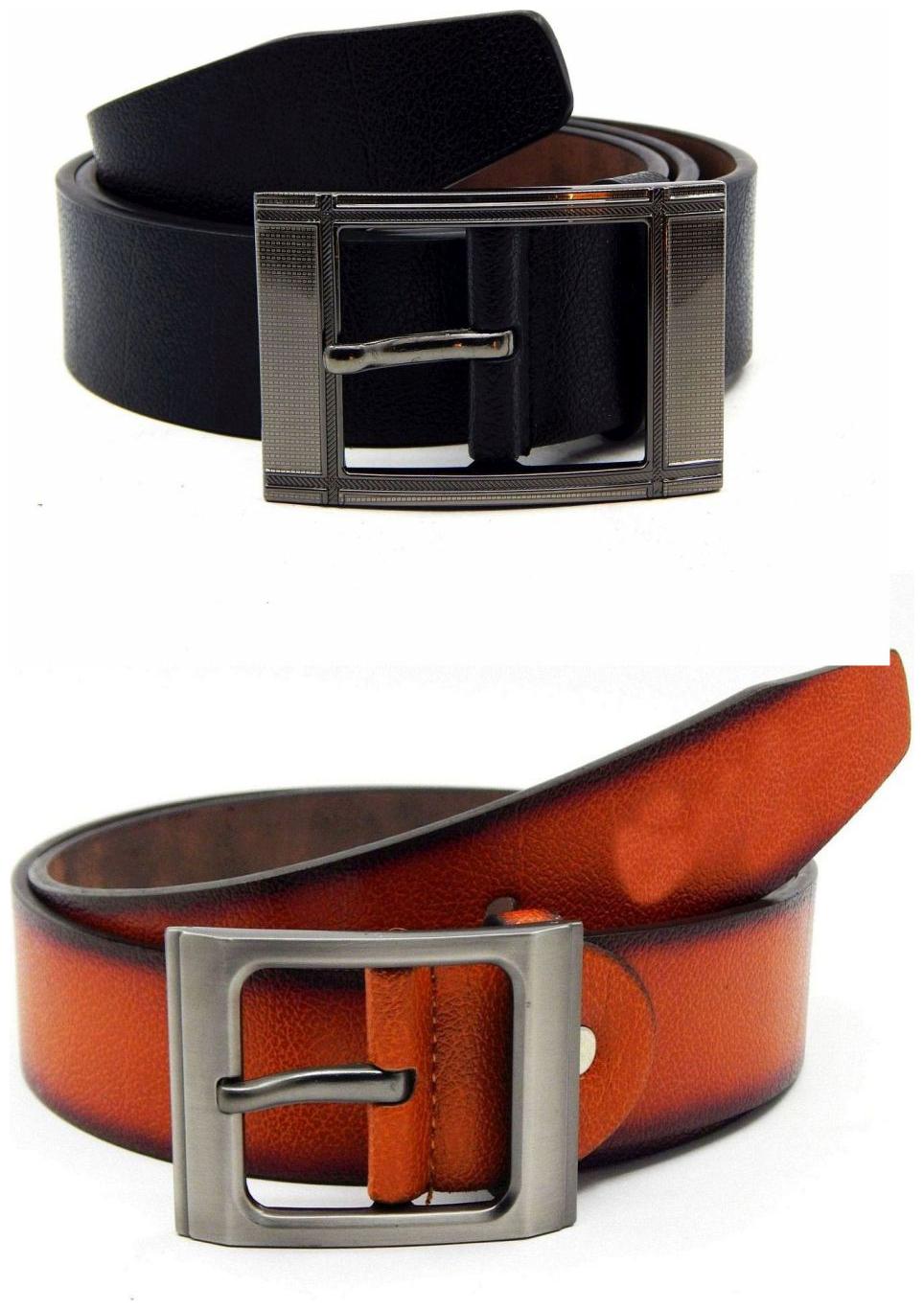 

Els Black Tan Synthetic Leather Belts For Men