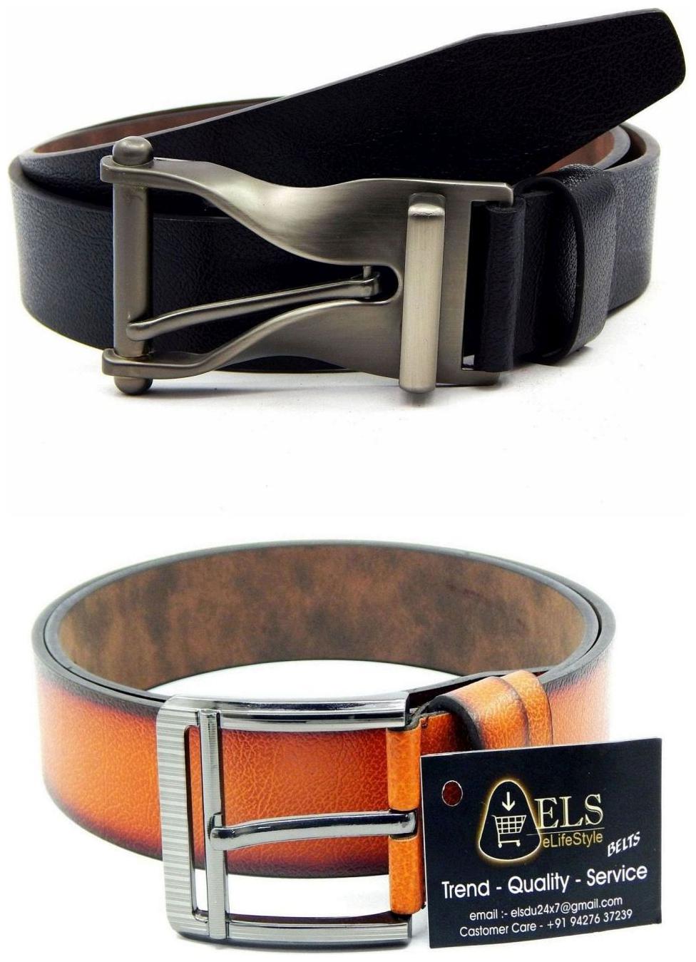 

Els Black Tan Synthetic Leather Belts For Men