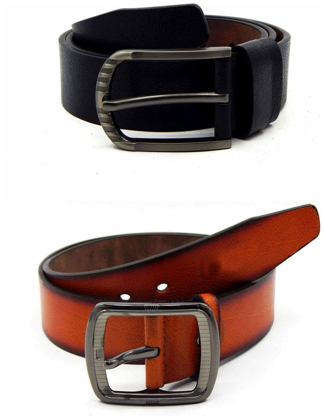 

Els Black Tan Synthetic Leather Belts For Men