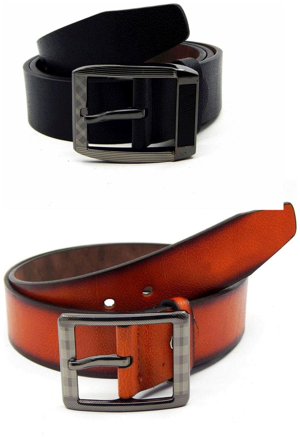 

Els Black Tan Synthetic Leather Belts For Men