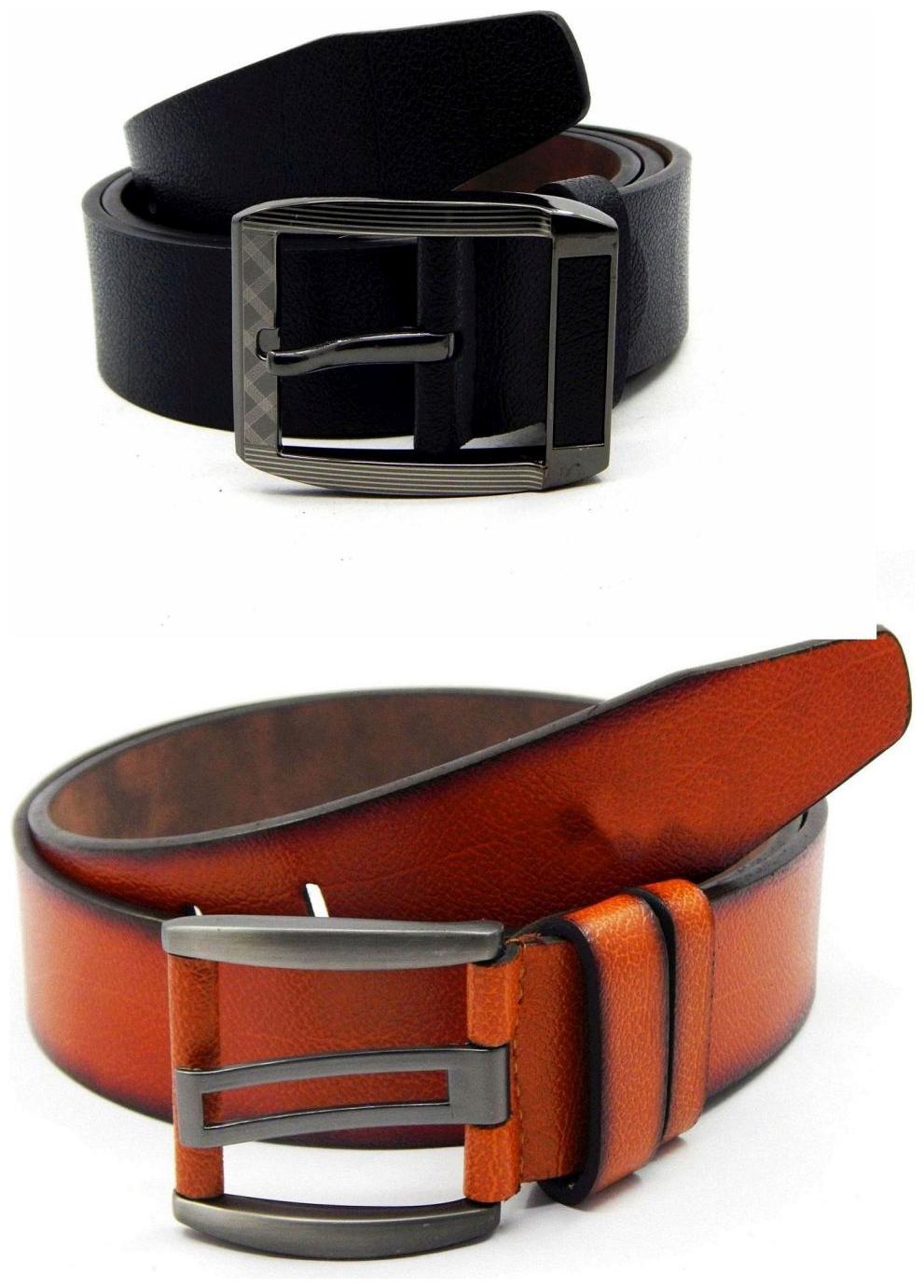 

Els Black Tan Synthetic Leather Belts For Men