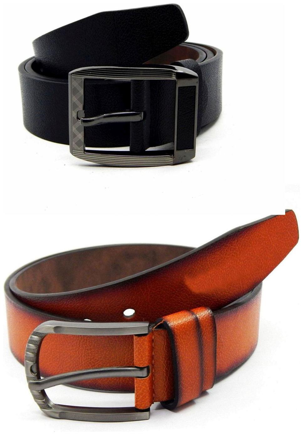 

Els Black Tan Synthetic Leather Belts For Men