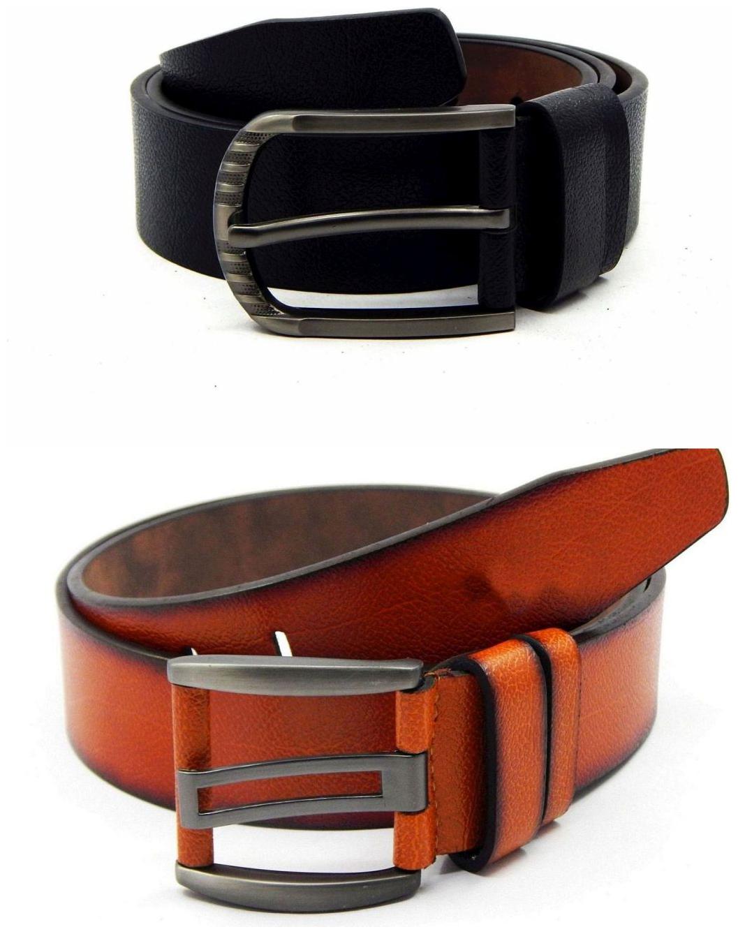 

Els Black Tan Synthetic Leather Belts For Men