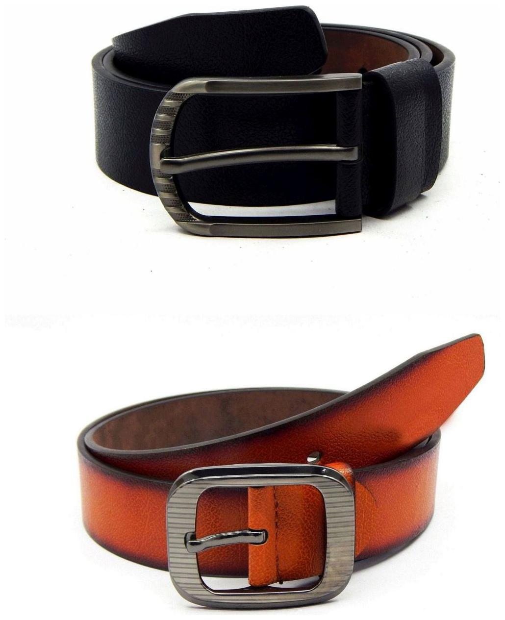 

Els Black Tan Synthetic Leather Belts For Men