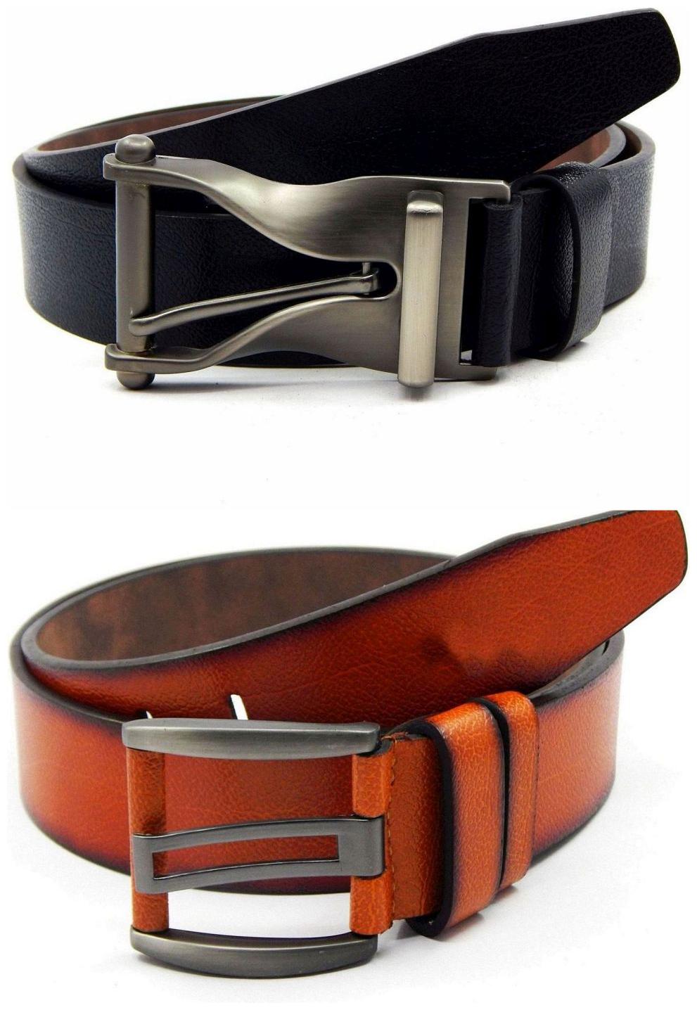 

Els Black Tan Synthetic Leather Belts For Men